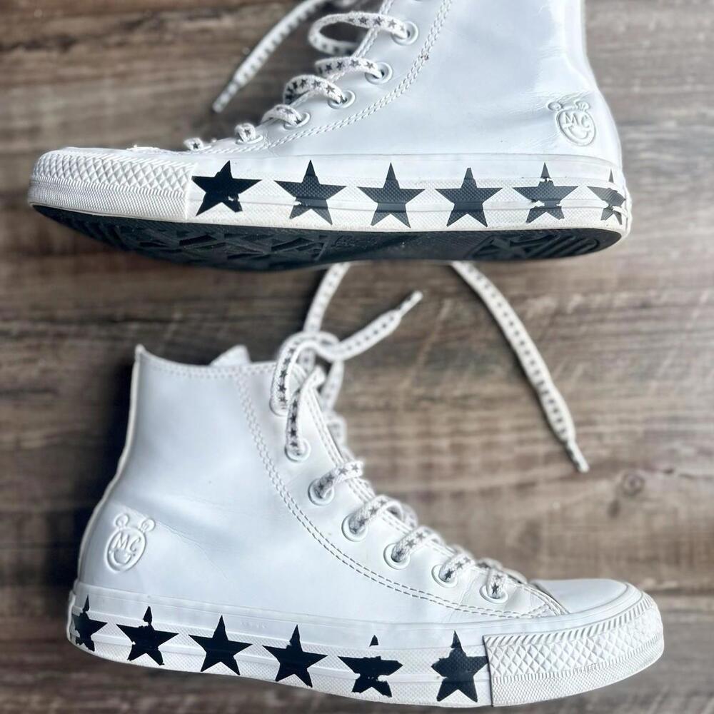 Converse CTAS X Miley Cyrus Womens White Patent Black High Top Shoes Size 7 US